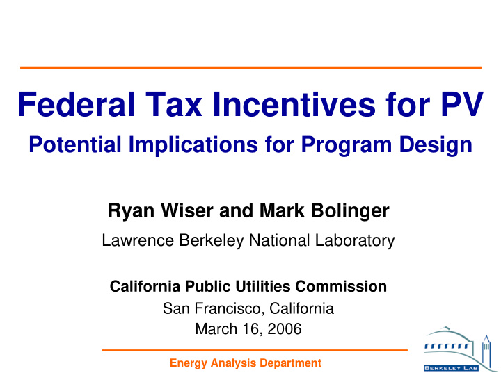 federal tax incentives for pv