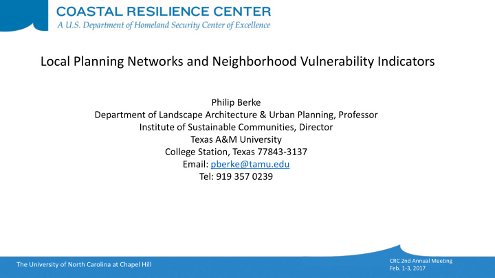 local planning networks and neighborhood vulnerability