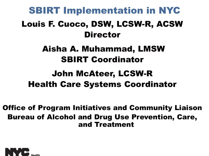 sbirt implementation in nyc