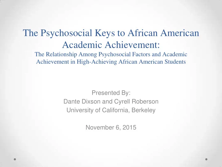 the psychosocial keys to african american