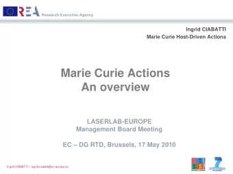 Marie Curie Actions  An overview  LASERLAB-EUROPE  Management Board Meeting  EC  DG RTD,