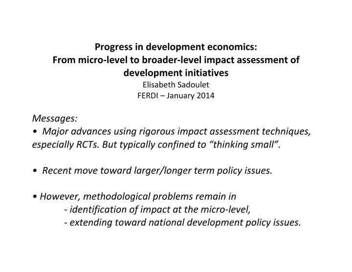 progress in development economics from micro level to