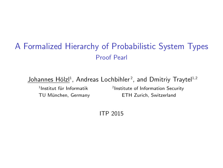 a formalized hierarchy of probabilistic system types