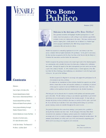 Publico  Summer 2002 Welcome to the first issue of Pro Bono Publico!  This quarterly newsletter