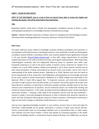 DRAFT  PLEASE DO NOT QUOTE  NOTE TO THE DISCUSSANT: due to a lack of time we havent been able