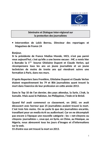 Sminaire et Dialogue Inter-rgional sur  la protectjon des journalistes  Interventjon  de