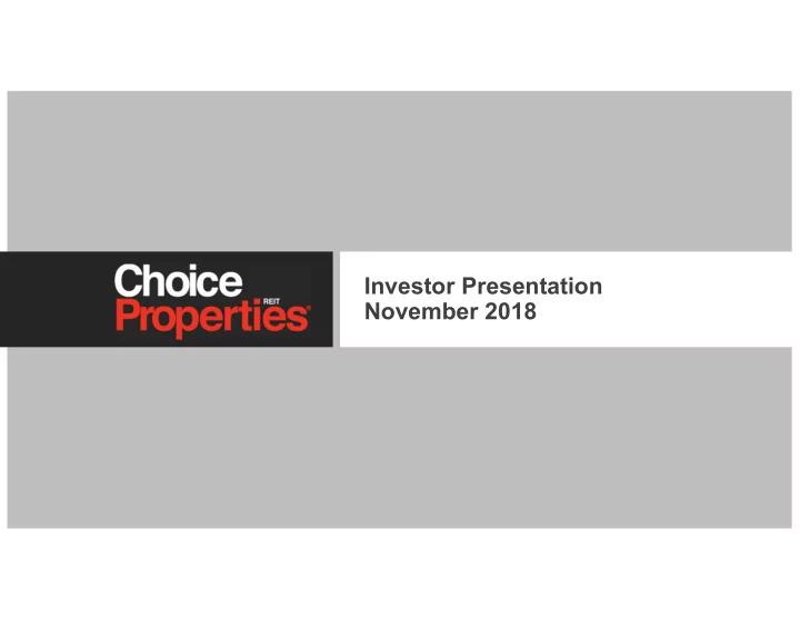 investor presentation november 2018 forward looking