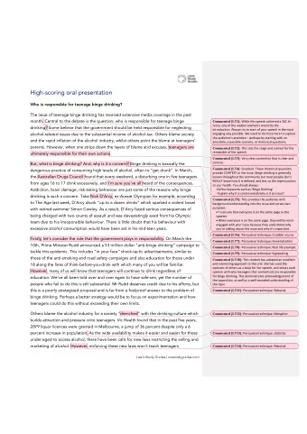 High-scoring oral presentation  Who is responsible for teenage binge drinking?  The issue of