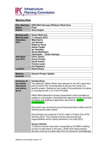 Meeting Note  File reference  EN010033 Hornsea Offshore Wind Farm  Status  Final  Author  Amy
