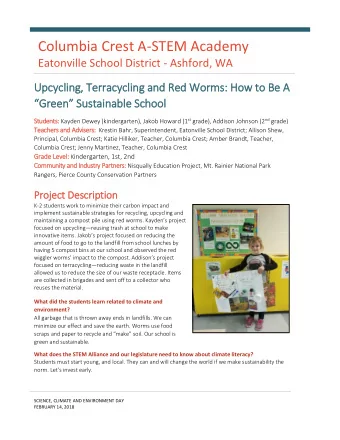Columbia Crest A-STEM Academy  Eatonville School District - Ashford, WA  Upc  pcycling  ng, T
