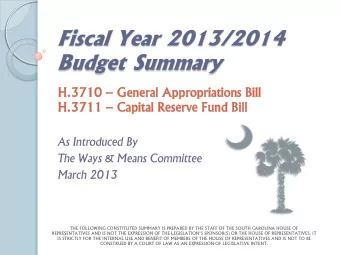 Budget Summary  H.371  710 0  General  ral Appropriations  ropriations Bill  H.371  711 1