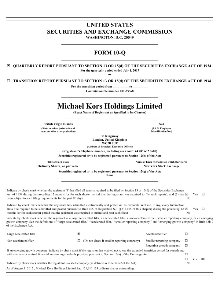 michael kors holdings limited