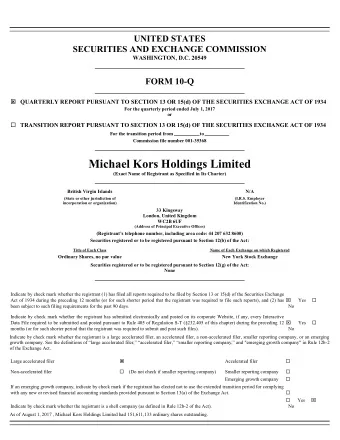 Michael Kors Holdings Limited  (Exact Name of Registrant as Specified in Its Charter)  British