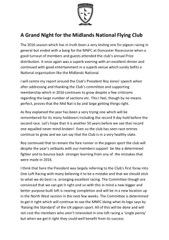 A Grand Night for the Midlands National Flying Club  The 2016 season which has in truth been a very