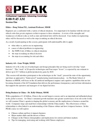 8:00-9:45 AM  Session One  Ethics  Doug Nelson P.E., Assistant Professor, MSOE  Engineers are a