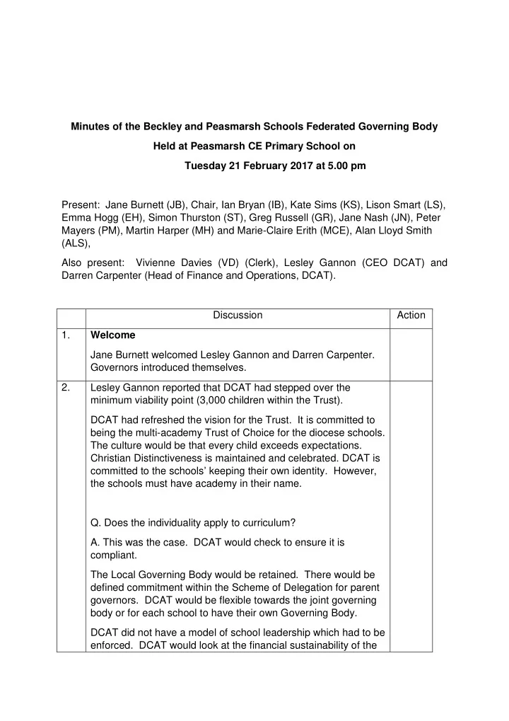 minutes of the beckley and peasmarsh schools federated