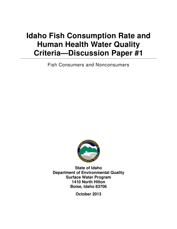 idaho fish consumption rate and human health water