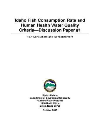 Idaho Fish Consumption Rate and  Human Health Water Quality CriteriaDiscussion Paper #1  Fish