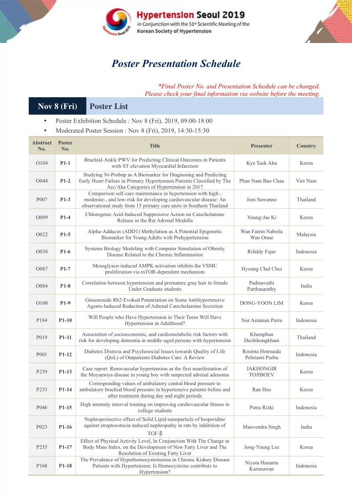 poster presentation schedule