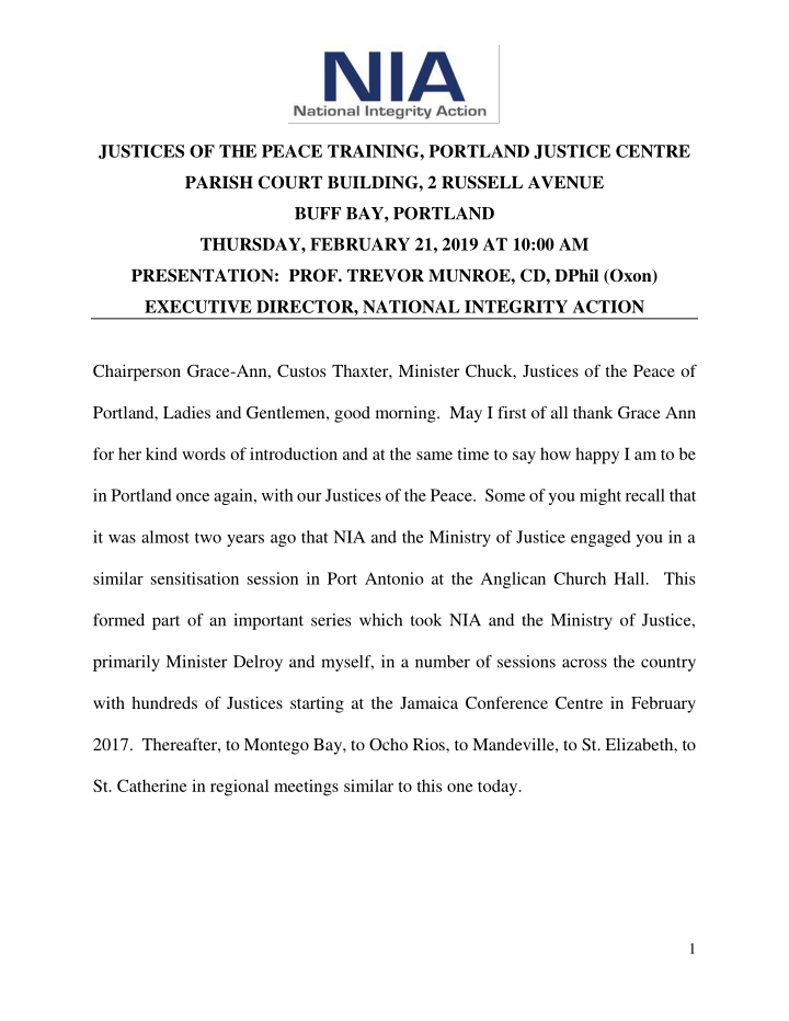 justices of the peace training portland justice centre
