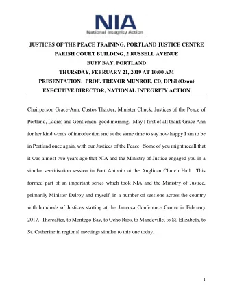 JUSTICES OF THE PEACE TRAINING, PORTLAND JUSTICE CENTRE  PARISH COURT BUILDING, 2 RUSSELL AVENUE