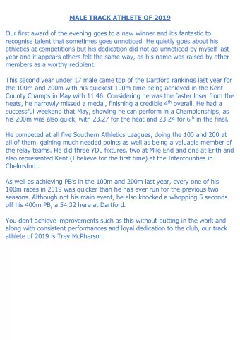 MALE TRACK ATHLETE OF 2019  Our first award of the evening goes to a new winner and its