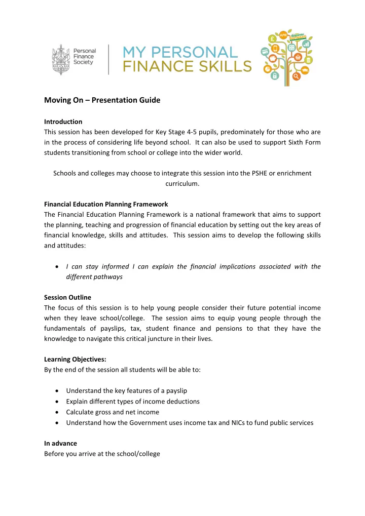 moving on presentation guide