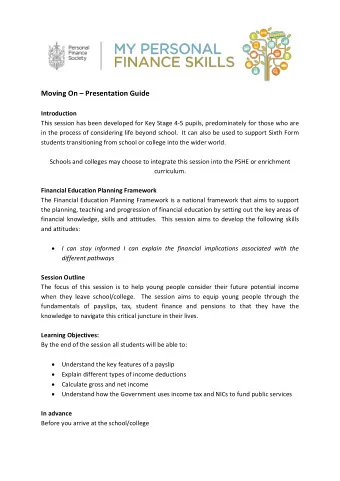 Moving On  Presentation Guide  Introduction  This session has been developed for Key Stage 4-5