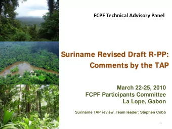 Suriname Revised Draft R-PP:  Comments by the TAP  March 22-25, 2010  FCPF Participants Committee
