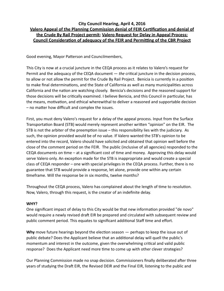 city council hearing april 4 2016 valero appeal of the