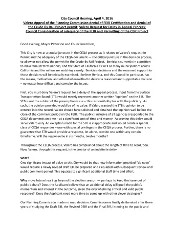 City  Council  Hearing,  April  4,  2016      Valero  Appeal  of  the