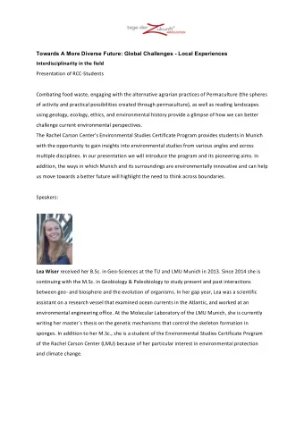 Towards A More Diverse Future: Global Challenges - Local Experiences  Interdisciplinarity