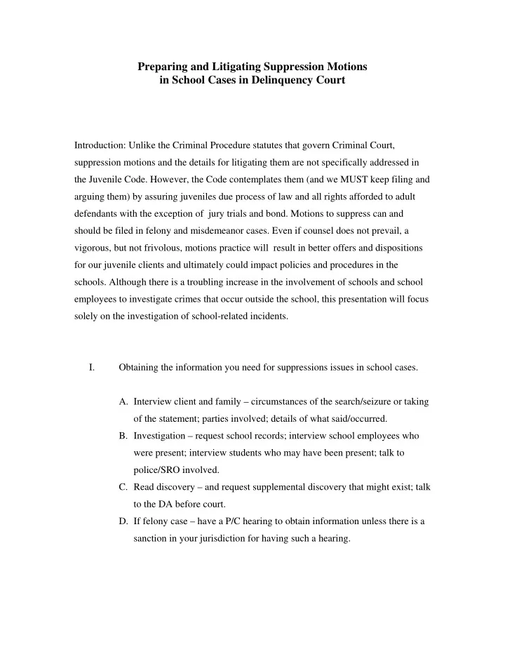 preparing and litigating suppression motions in school