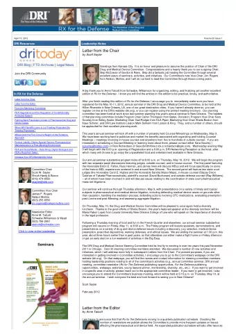 Letter from the Chair  by Scott Sayler  Greetings from Kansas City.  It is an honor and pleasure to