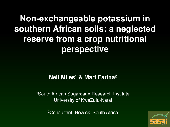 non exchangeable potassium in southern african soils a