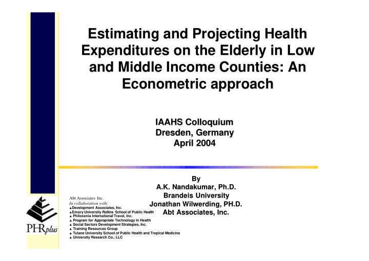 estimating and projecting health expenditures on the