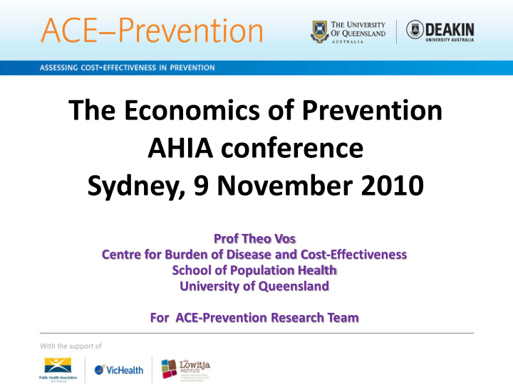 the economics of prevention ahia conference sydney 9