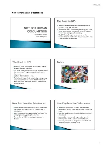17/12/15  New Psychoactive Substances  The need to address problems associated with drug use is