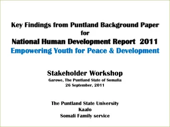 Key Findings from Puntland Background Paper  for  Nat  ationa  ional  l Huma  man De  Development