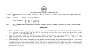 RASHTRASANT TUKADOJI MAHARAJ NAGPUR UNIVERSITY  Item No.1  Applications received for Ph.D.