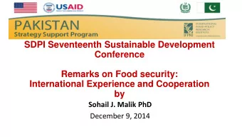 Conference  Remarks on Food security:  International Experience and Cooperation  by  Sohail J.