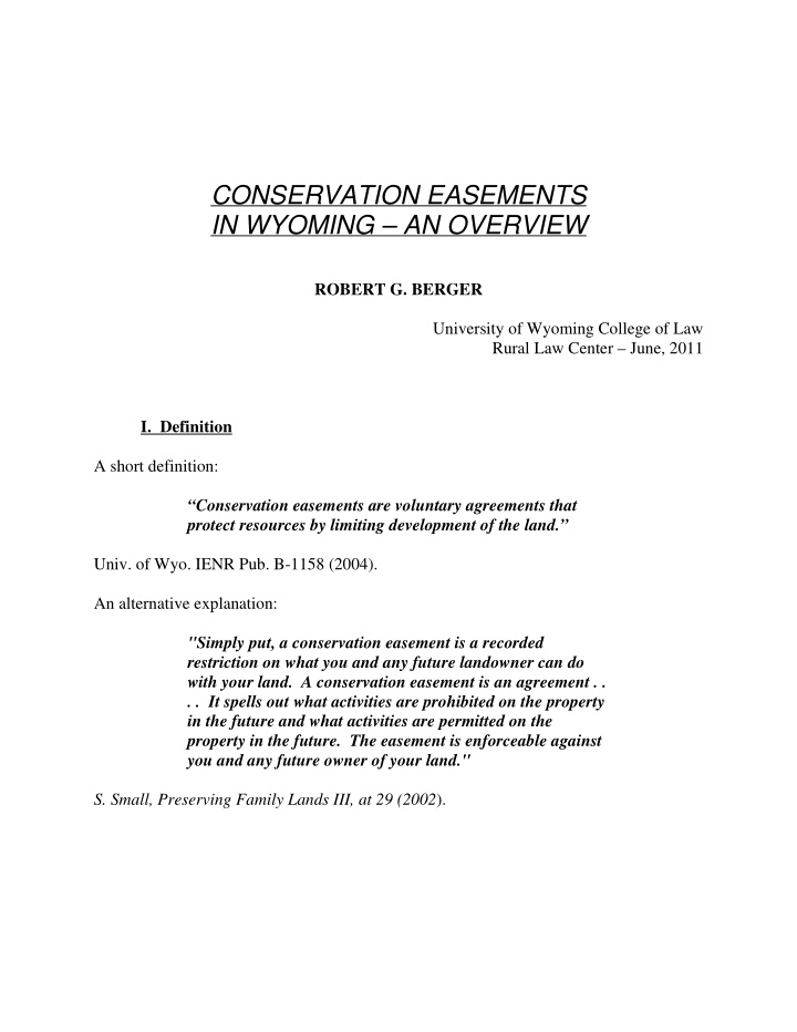 conservation easements in wyoming an overview