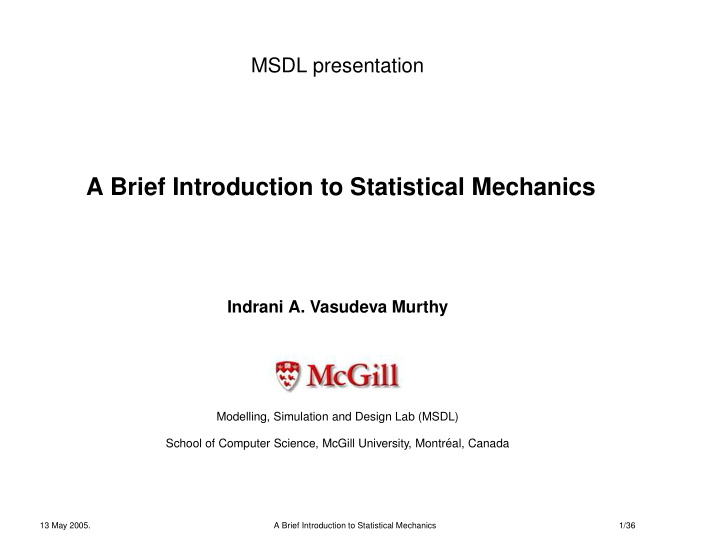a brief introduction to statistical mechanics
