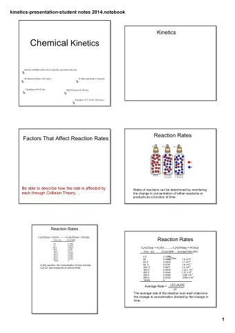 Reaction Rates  Reaction Rates C 4 H 9 Cl( aq ) + H 2 O( l )  C 4 H 9 OH( aq ) + HCl( aq )