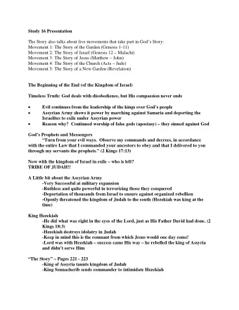 Study 16 Presentation  The Story also talks about five movements that take part in Gods Story: