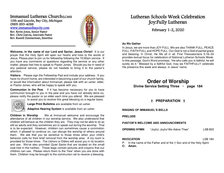 lutheran scho luthe an schools s week week cel celeb ebra