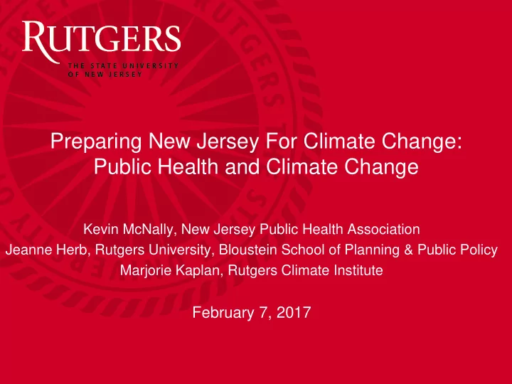 preparing new jersey for climate change public health and