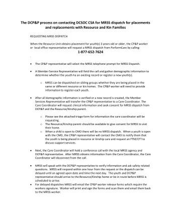 The DCP&amp;P process on contacting DCSOC CSA for MRSS dispatch for placements  and replacements