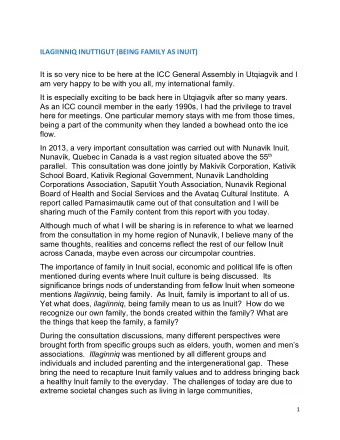 ILAGIINNIQ INUTTIGUT (BEING FAMILY AS INUIT)  It is so very nice to be here at the ICC General