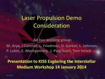 Laser Propulsion Demo  Consideration  Ad-hoc working group:  M. Arya, J.Cantrell, L. Friedman, D.
